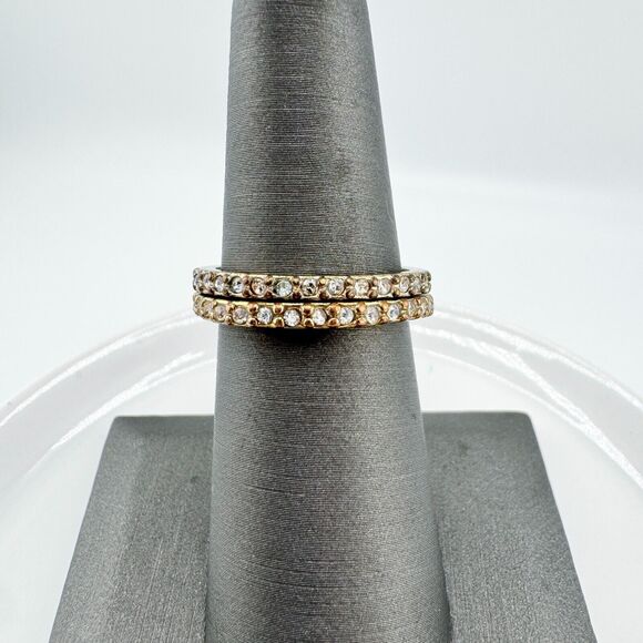 Vintage 2 Ann Taylor Rhinestone Band Rings Dainty Minimalist Stack Glamour - Picture 2 of 9